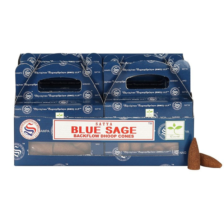 Set of 6 Blue Sage Backflow Incense Dhoop Cones by Satya