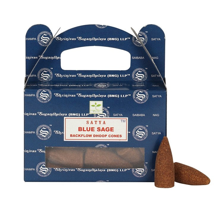Set of 6 Blue Sage Backflow Incense Dhoop Cones by Satya