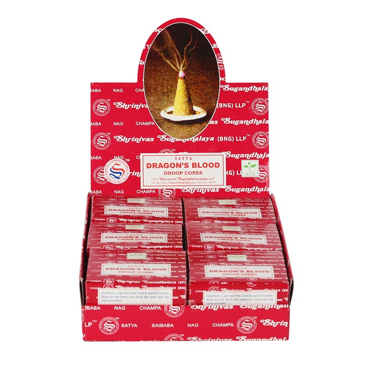 Set of 12 Dragons Blood Dhoop Incense Cones by Satya