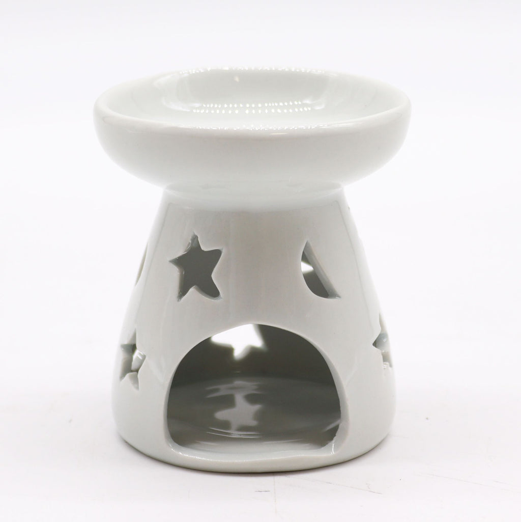Classic White Oil Burner - Moon & Star