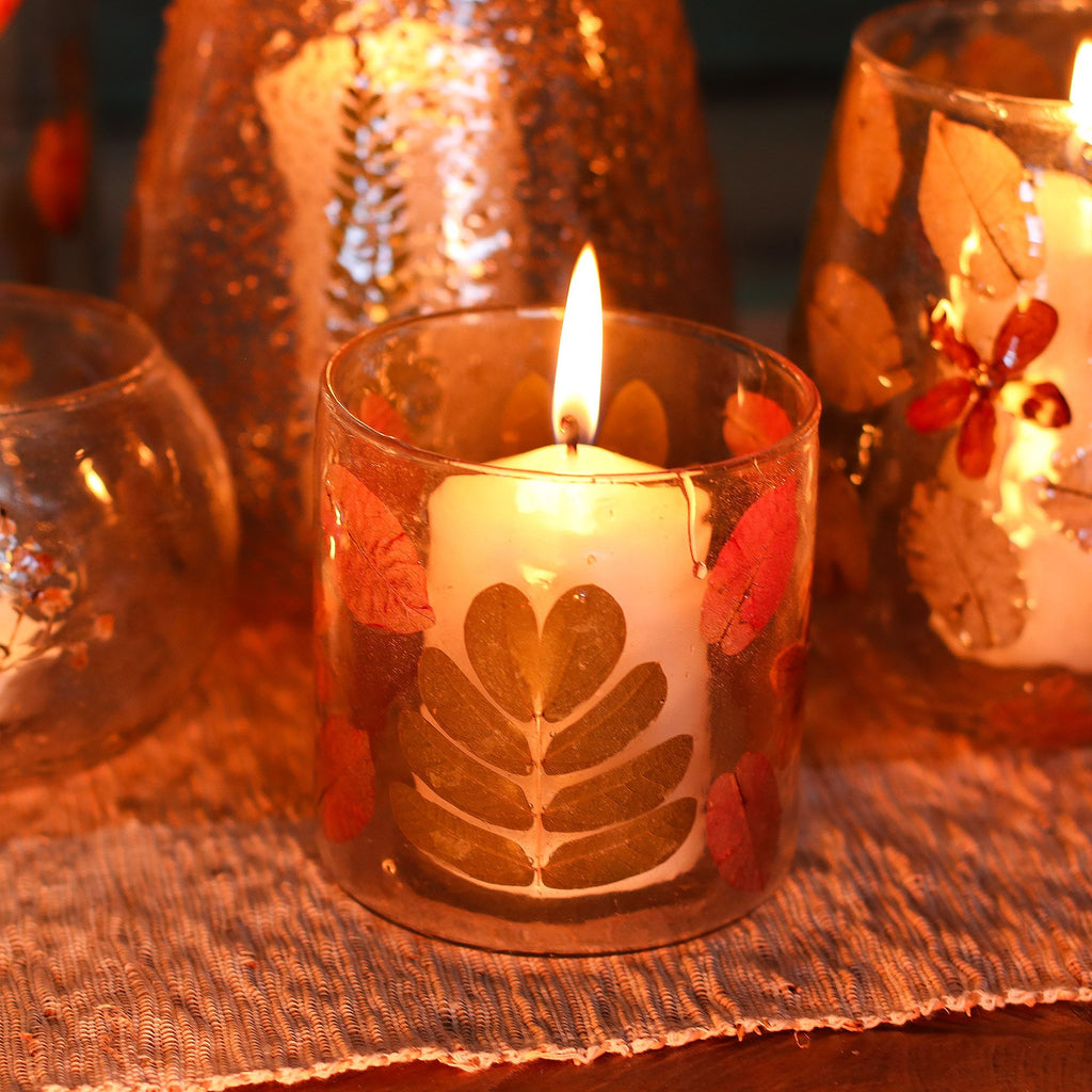 Natural Floral Glass - Straight Candle Holder - Primavera -  (8x8cm)